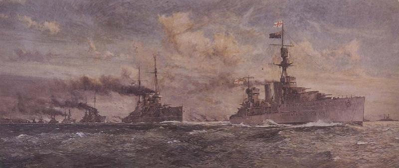 Charles Dixon HMS Cardiff leading the surren-dered German Fleet into the Firth of Forth Germany oil painting art